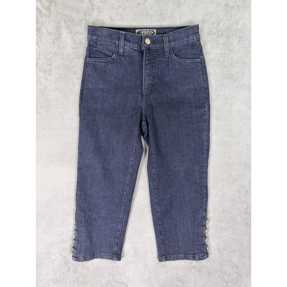 NYDJ Jeans‎ Womens 0P Blue Dark Wash High Rise Capri Straight Button Ankle